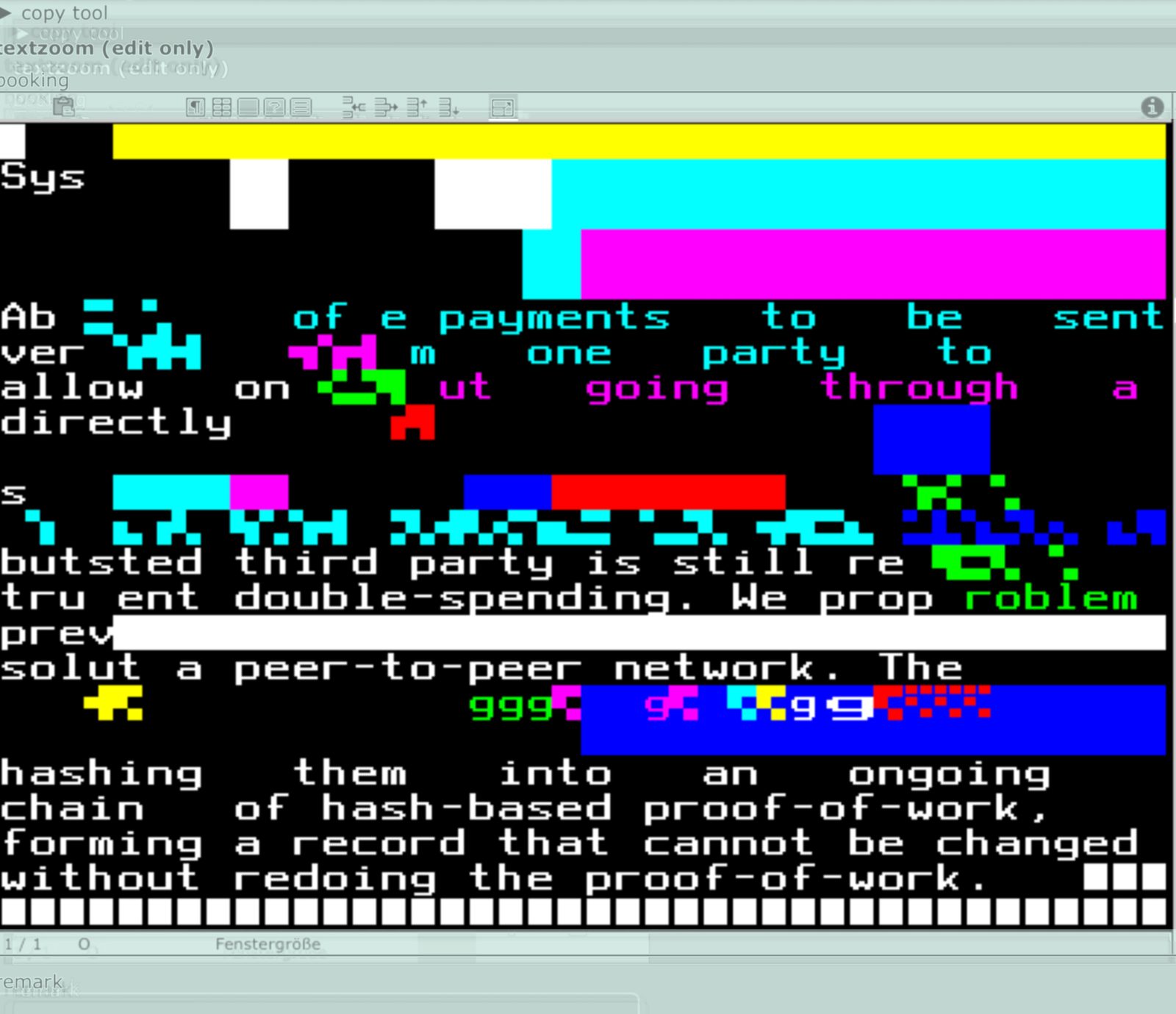 Bitcoin Abstract, Glitch Art von Mamadou Sow, 2022 — Teletext-Bild